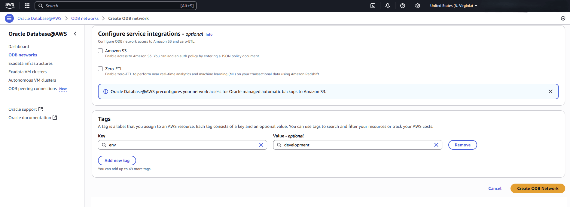 このスクリーンショットは、ODBネットワークの作成の2番目の部分を示しています。