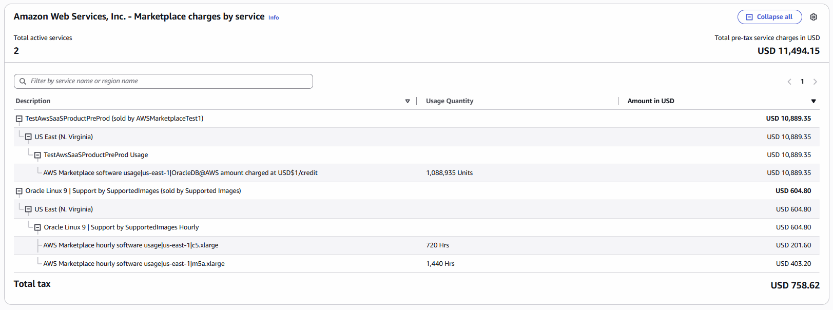 このスクリーンショットは、サービス別に料金を監視するステップを示しています。