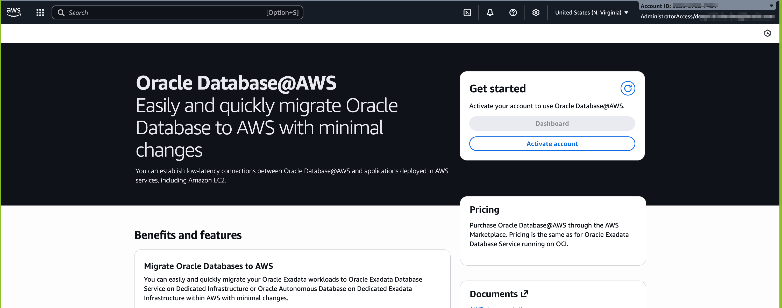 クリックして展開 「アカウントのアクティブ化」ボタンを含むAWSダッシュボード。