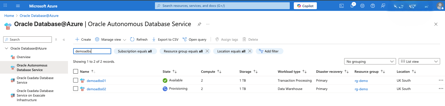 This screenshot shows the clone of an Autonomous AI Database from Automatic This screenshot shows the clone of an Autonomous AI Database from Automatic