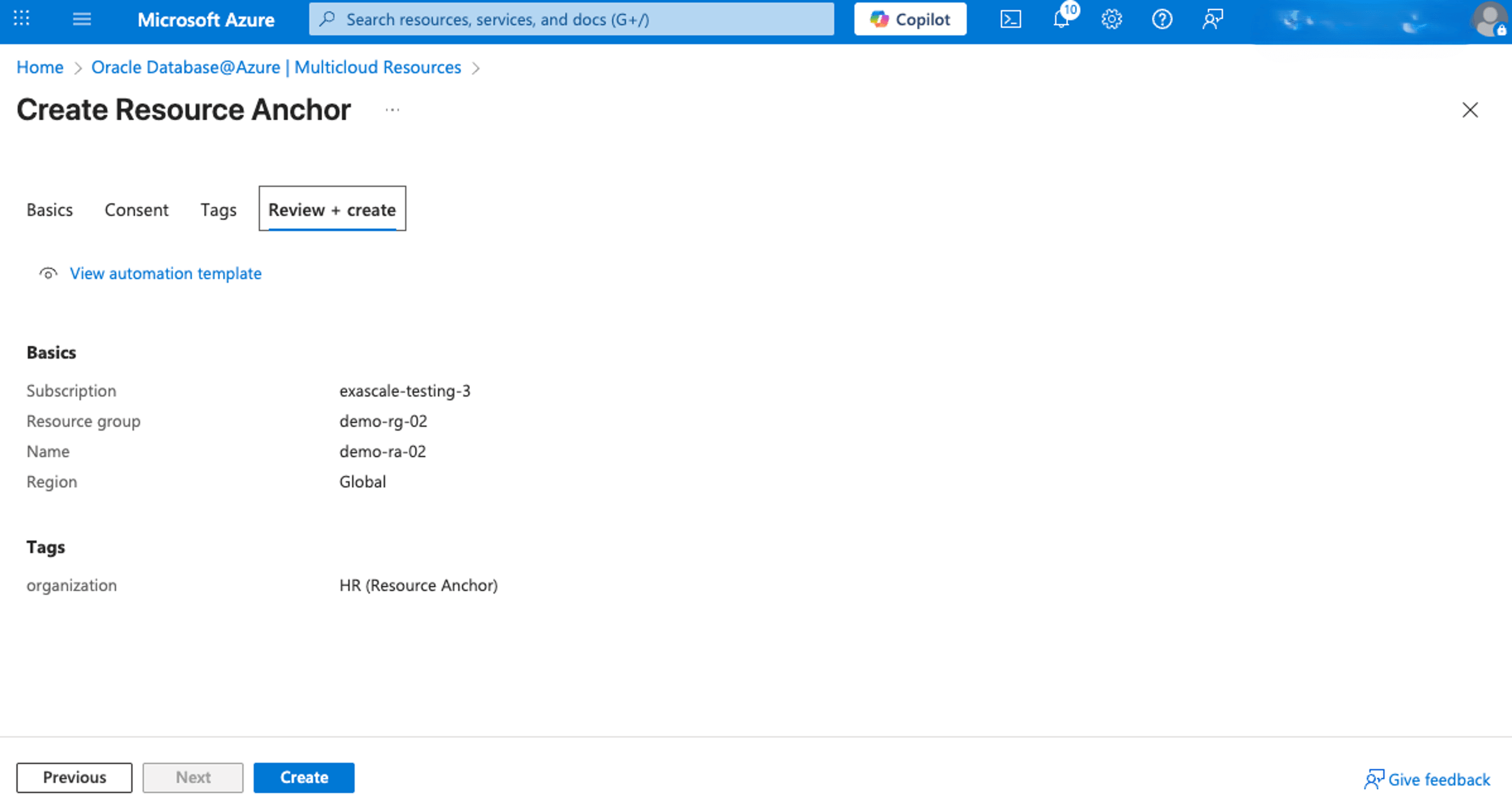 このスクリーンショットは、リソース・アンカーの作成方法を示しています。