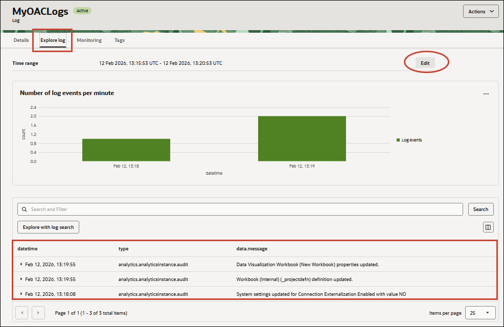 Oracle Analytics Cloudのアクティビティ・ログ
