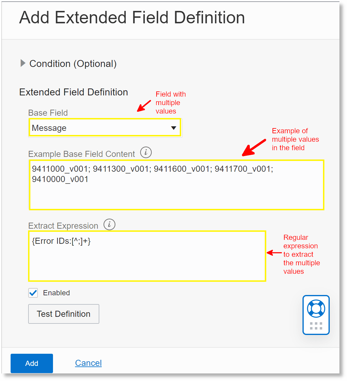 フィールドの複数の値に対するEFD