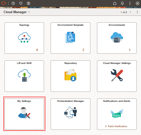 「マイ設定」タイルが選択されているCloud Managerホーム・ページ
