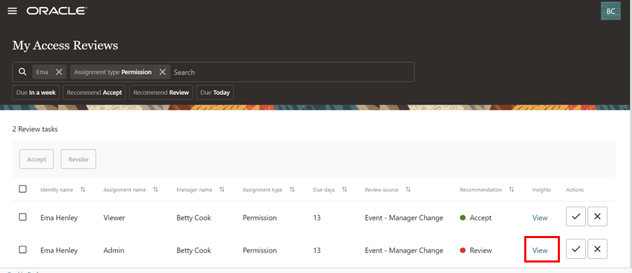 アクセス権限を確認するための推奨事項