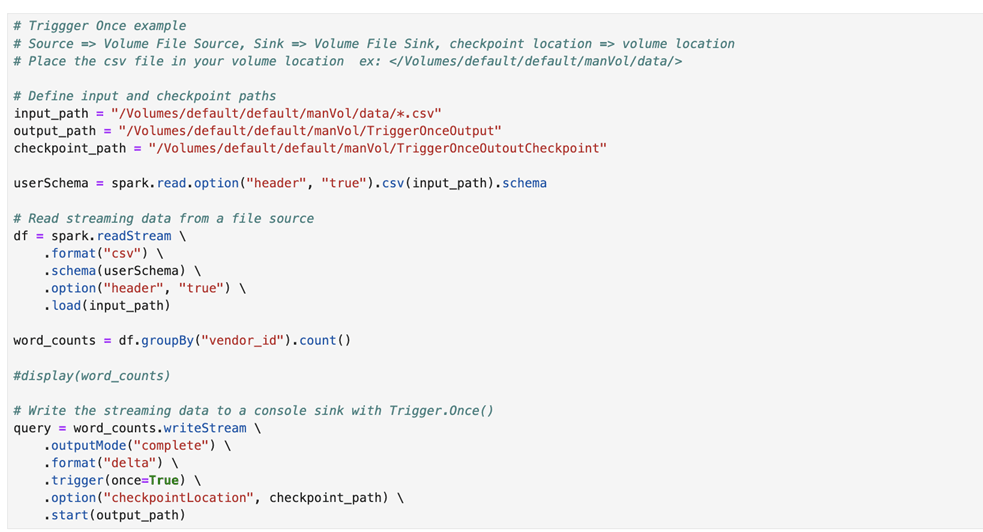 AI Data Platform Workbenchノートブックのストリーム・データの処理に使用されるPythonコードの例