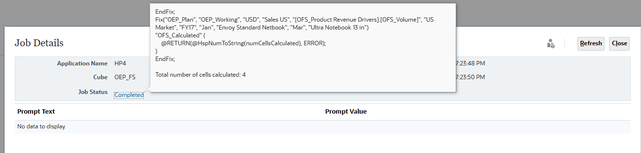 ジョブのログ・メッセージ。
