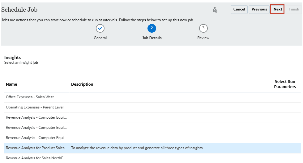 ジョブのスケジュールに関するジョブ詳細