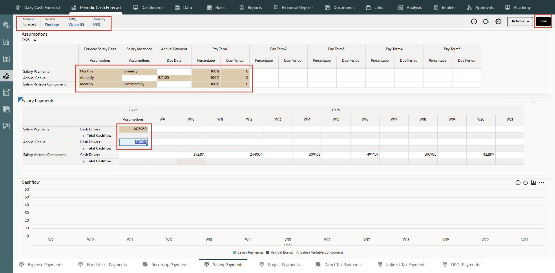 値を含む給与支払フォーム