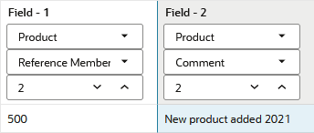 Product、参照メンバー、2として定義されたフィールド1。Product、コメント、2として定義されたフィールド2。
