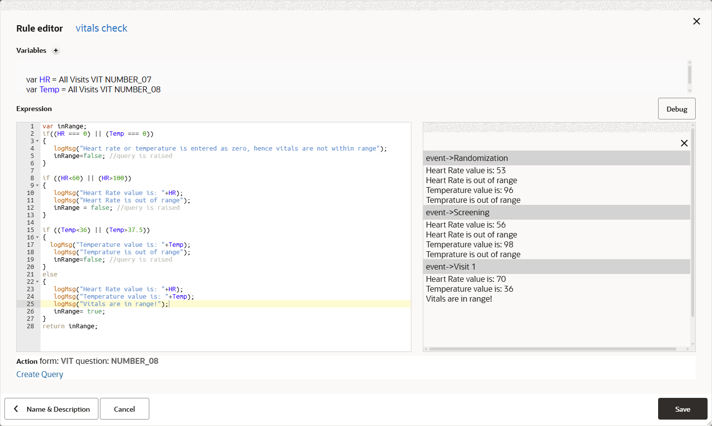 ルール・エディタの右側にログ・ウィンドウが表示されます。