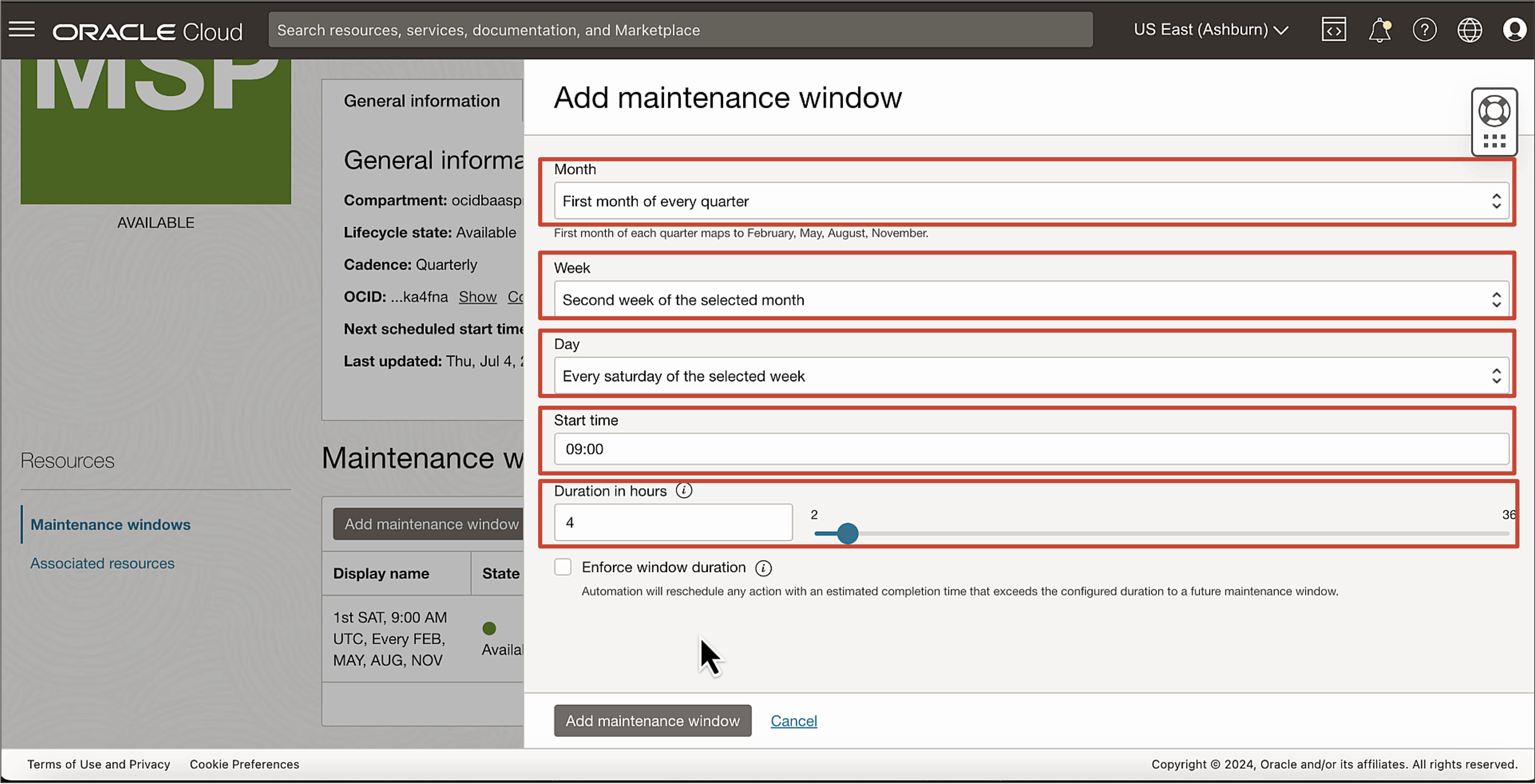 「Add Maintenance」ウィンドウを示す図