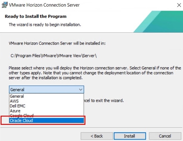 デプロイメント場所としてOracle Cloudを設定する