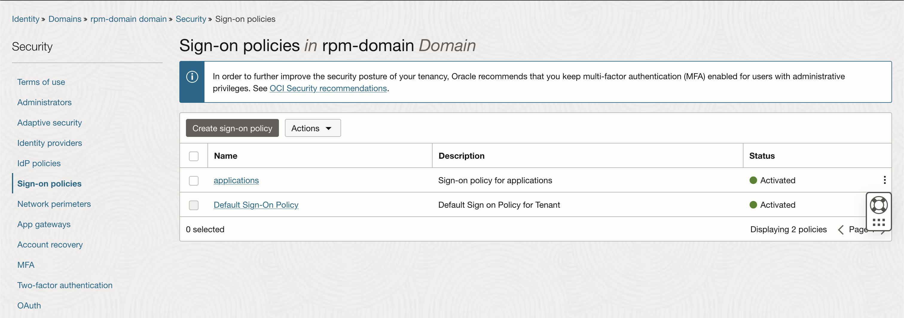 新規サインオン・ポリシー 新規サインオン・ポリシー