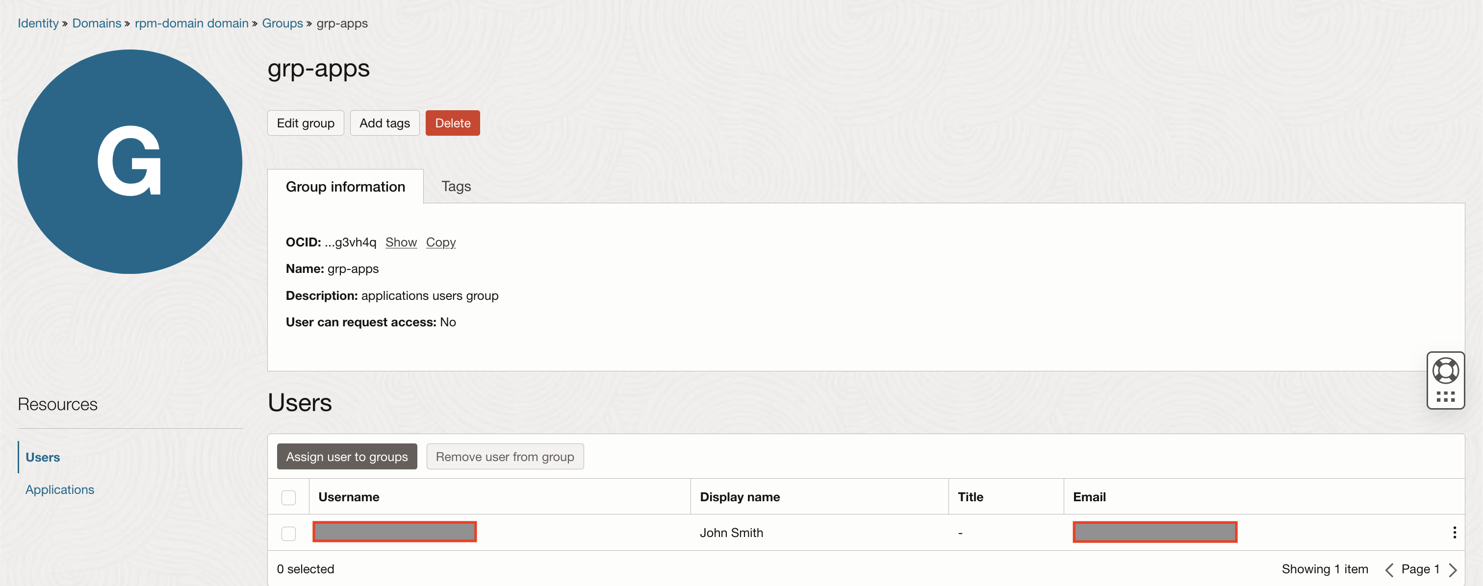 ユーザーをアプリケーション・グループに追加 ユーザーをアプリケーション・グループに追加