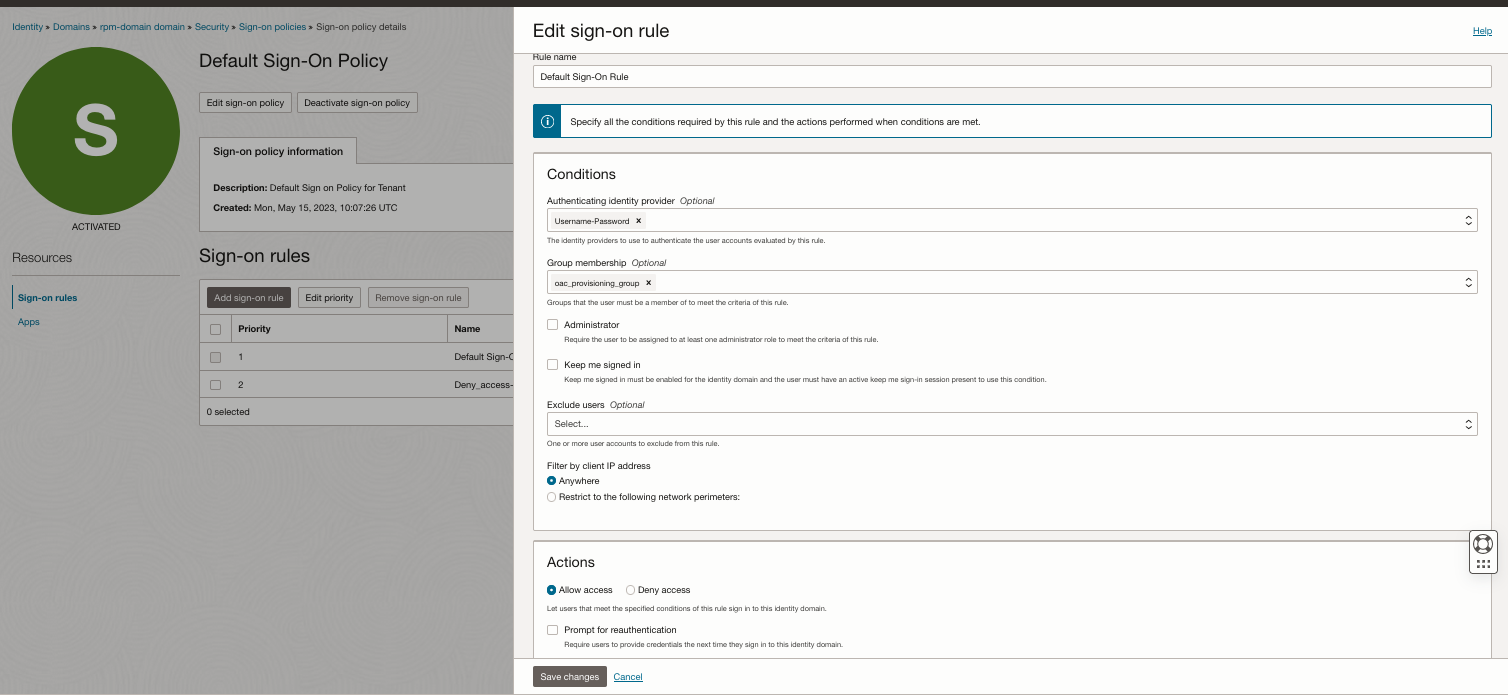 OCIでのOracle Analytics CloudおよびAPEXアプリケーションのサインオン・ポリシーの構成
