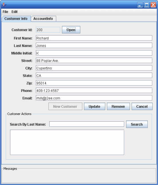Screenshot of the Duke's Bank application client for the application admin.