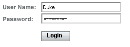 Screen capture of form with User Name and Password text fields and a Login button.