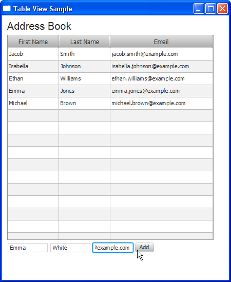 A table with text fields to add new data