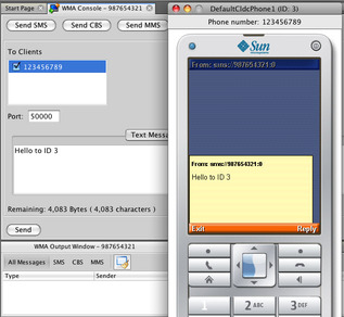 WMA Console sending SMS to emulator