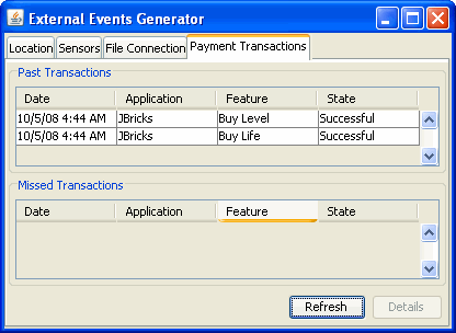 External Event Generator with Payment Transactions tab selected
