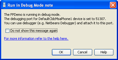 run in debug mode note with port