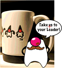Picture of Duke mug with Duke decoration, mustache, and selected quotation.