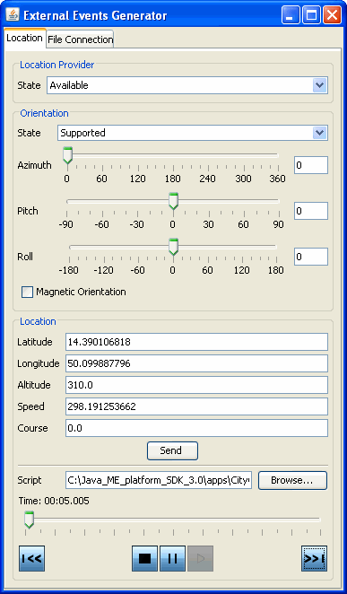 External event generator with Location tab selected