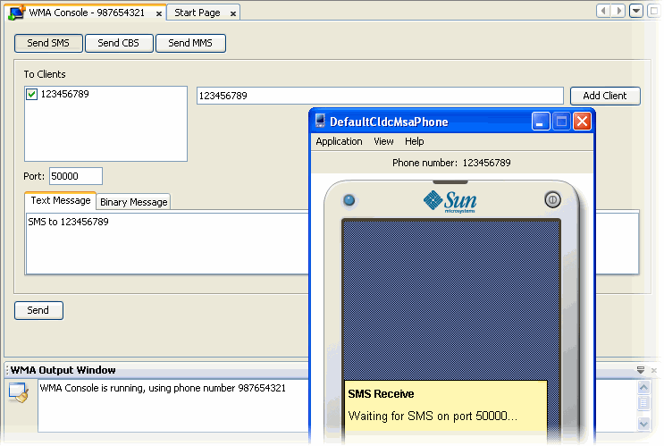WMA Console sending SMS to emulator