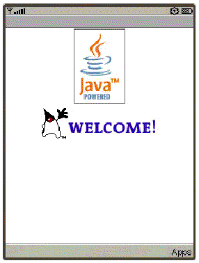 This figure shows the screen portion of the emulator with the initial welcome message