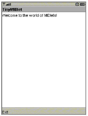 TinyMIDlet output is "Welcome to the world of MIDlets!"