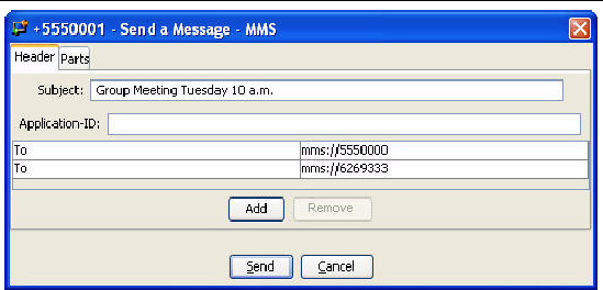 Send a Message - MMS window with Header tab selected