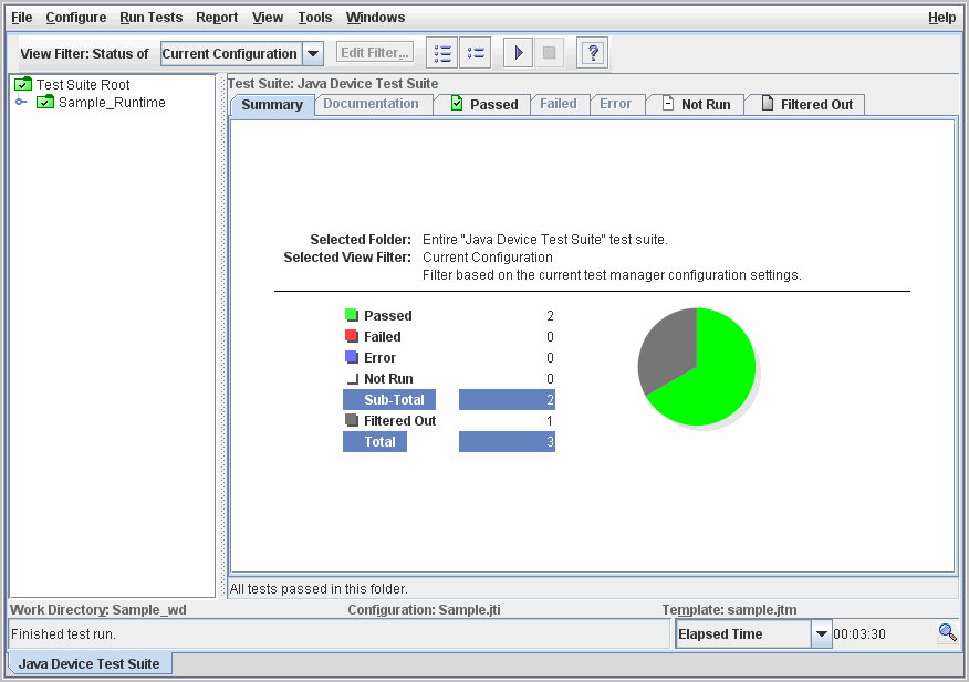 Test Manager displaying results of automated test run