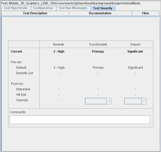 Default Test Severity Tab