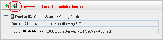 Device Status window with Launch Emulator button