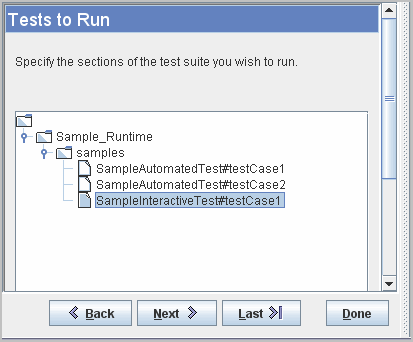 Sample InteractiveTest selected in Tests to Run panel