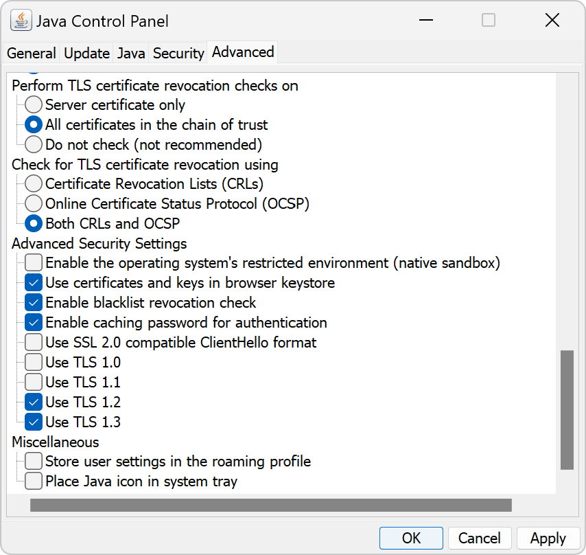 Java Control Panel