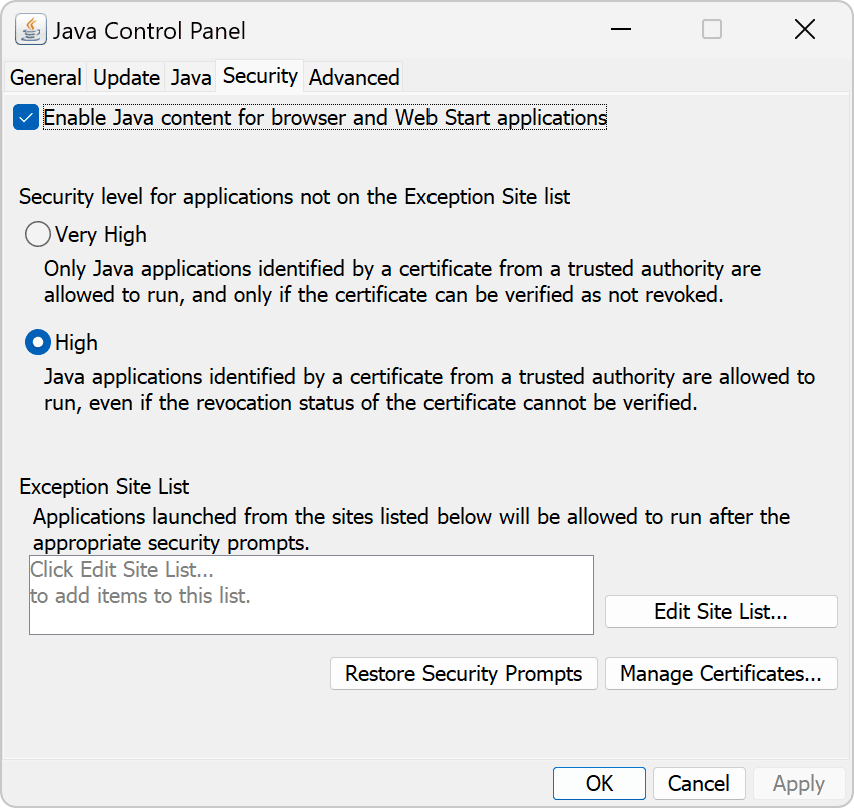 Java Control Panel