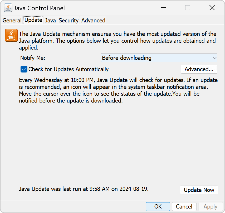 Java Control Panel