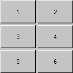 2 個ずつ並んだ 6 個のボタンを示す。行 1 はボタン 1 と 2、行 2 はボタン 3 と 4、行 3 はボタン 5 と 6 を示す。
