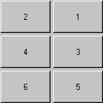 2 個ずつ並んだ 6 個のボタンを示す。行 1 はボタン 2 と 1、行 2 はボタン 4 と 3、行 3 はボタン 6 と 5 を示す。