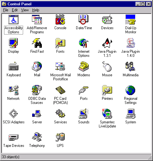 Windows コントロールパネルのウィンドウ