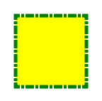 黄色に塗りつぶされ、ボーダーが緑の点線で描かれた矩形