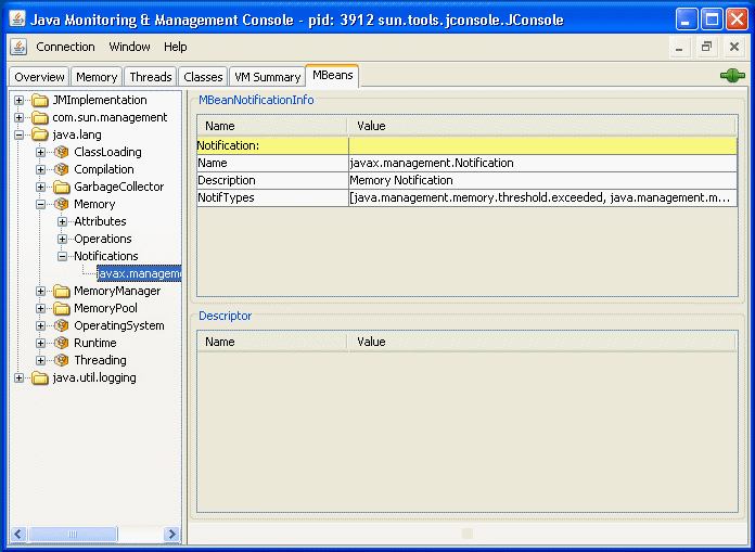 MBean通知の受信の登録。 MBean通知の受信の登録。