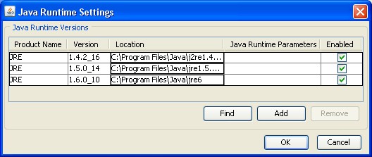 Java Plug-in での JRE の使用を有効にする