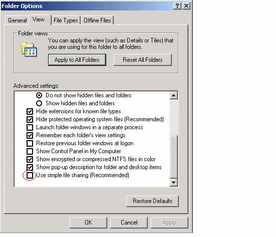 Windows XP での「セキュリティ」タブの表示。
