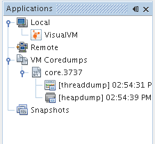 「Core Dump」ノードが表示された「Applications」ウィンドウのスクリーンショット