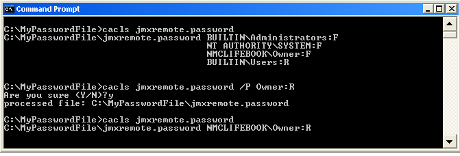 Windows XP におけるファイルのアクセス権の変更。