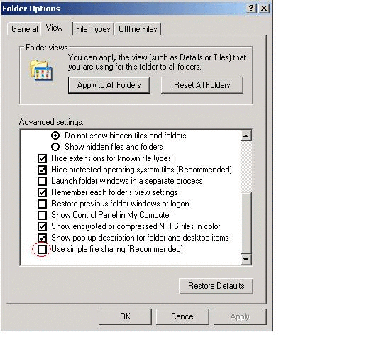 Windows XPでの「セキュリティ」タブの表示。