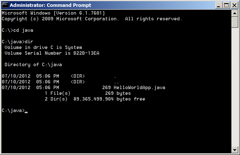 Directory listing showing the .java source file.